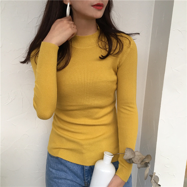 2018 mới vừa vặn bên trong áo dệt kim nửa cổ cao màu đen chạm đáy áo sơ mi nữ dài tay mùa thu và áo len mùa đông nữ dày lên áo thun