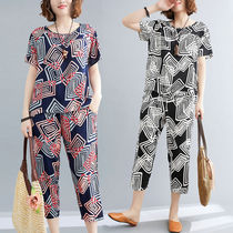 National Wind Big Code Cotton Silk Fashion Suit Womens Summer New Loose Short Sleeve T-shirt 70% Harun pants Two sets