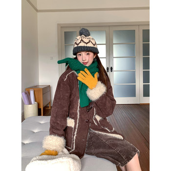 Cckok New Winter Product, Korean Style Outfit, Elegant and Suitable for Work, Dark Brown Fur Integrated Mid-Length Hooded Coat
