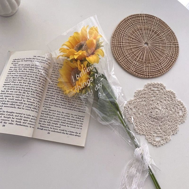 ins sunflower bouquet pendulum with dried flower picnic plastic flower hand holding photographic camera prop transparent bag simulation flower