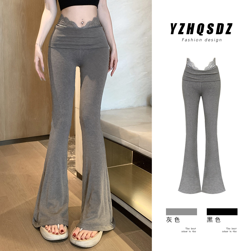 [Ballet Aesthetics] Lace Patchwork High-Waisted Slim-Fit Yoga Flared Pants with a Draping Effect, Slightly Flared Casual Pants for Women in Summer