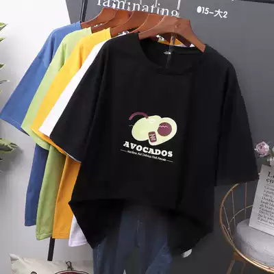 Fat plus size women's clothing 200 kg fat sister summer clothes 2021 new avocado green loose thin short-sleeved t-shirt