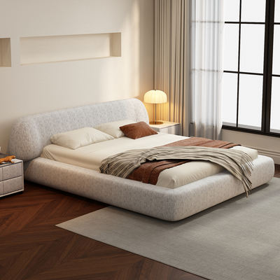 Modern and simple cream-style cotton and linen fabric embrace bed, designer double master bedroom wedding bed, large flat new large bed