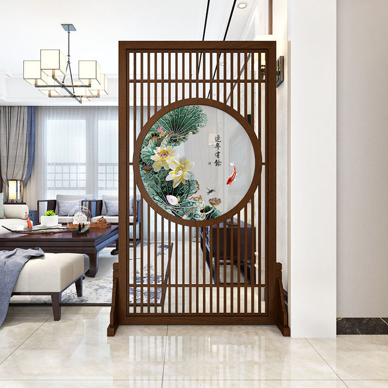 Custom Grille Embroidery Seat Screen Living-room Bedroom Solid Wood Screen New Chinese Genguan Entrance Decoration Partition Home