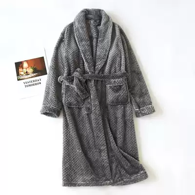 Men's and women's robes bathrobe flannel coral velvet couple solid color home robe nightgown warm pajamas
