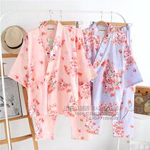 Japanese new spring summer and autumn cute female cotton double gauze home uniform kimono suit suit pajamas sweat steam suit
