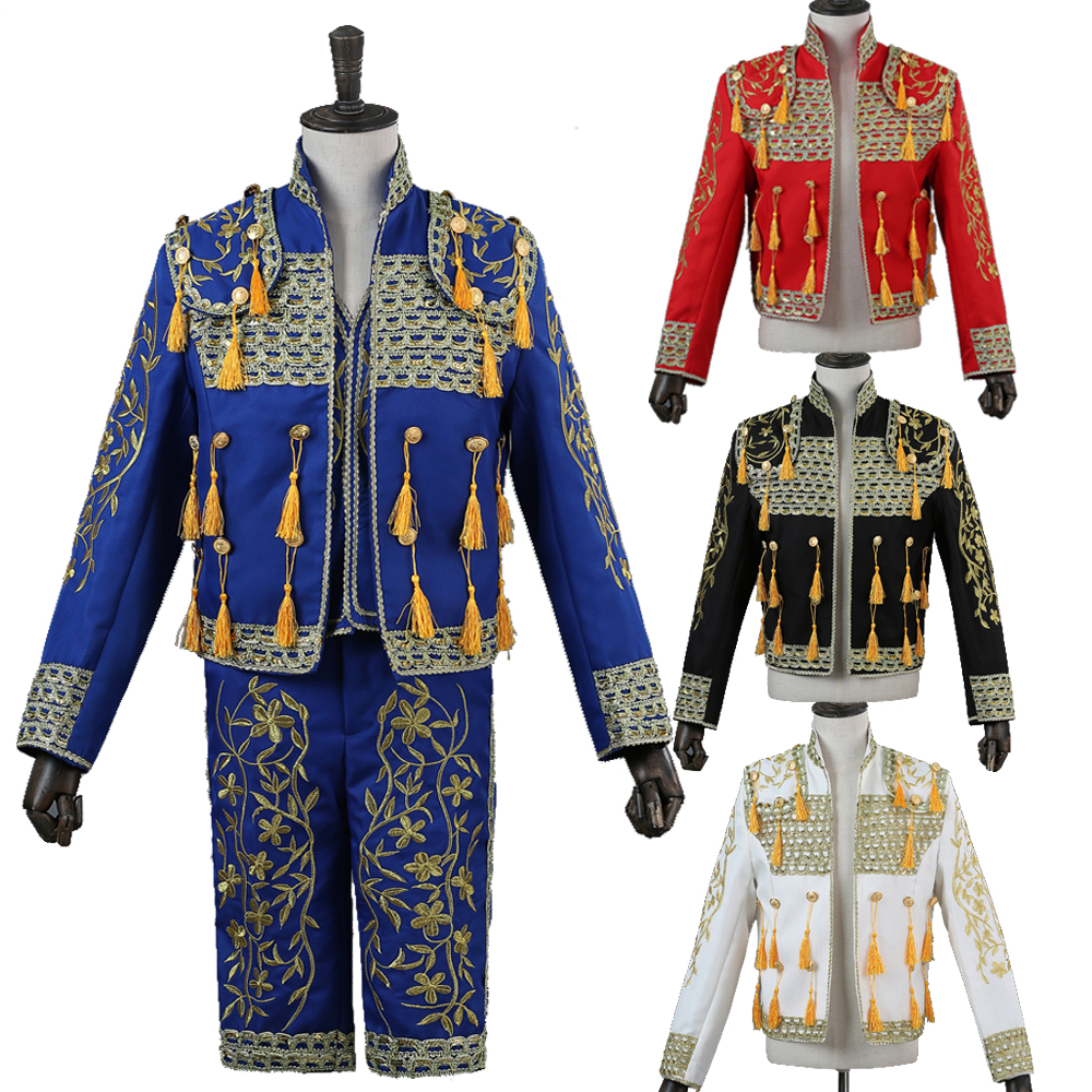 Men's Spanish bullfighter costume stage European court plays out the bulldance suit embroidered flower-three sets-Taobao