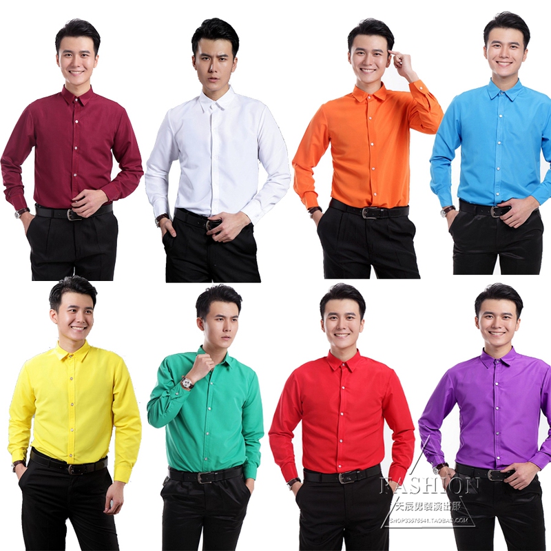 Men's Student Choir Performance Long-Sleeved Shirt Trendy Photo Studio Stage Nightclub Colorful Shirt Men's Formal Wear Solid Color