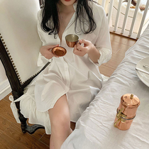 White shirt pajamas ladies spring and autumn boyfriend wind loose lazy cotton home clothes shirt nightgown short summer