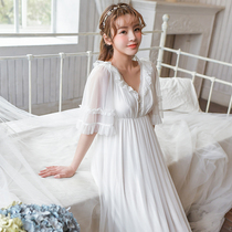 Ancient style pajamas female summer court princess long modal cotton loose very fairy nightgown with bra chest pad