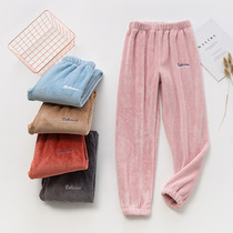 Fairy warm pants can be worn outside coral velvet pajamas ladies autumn and winter trousers plus velvet padded flannel home pants