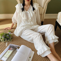 Princess style pajamas long skirt women Spring and Autumn lace sweet and lovely cotton pajamas long sleeve trousers two-piece home wear