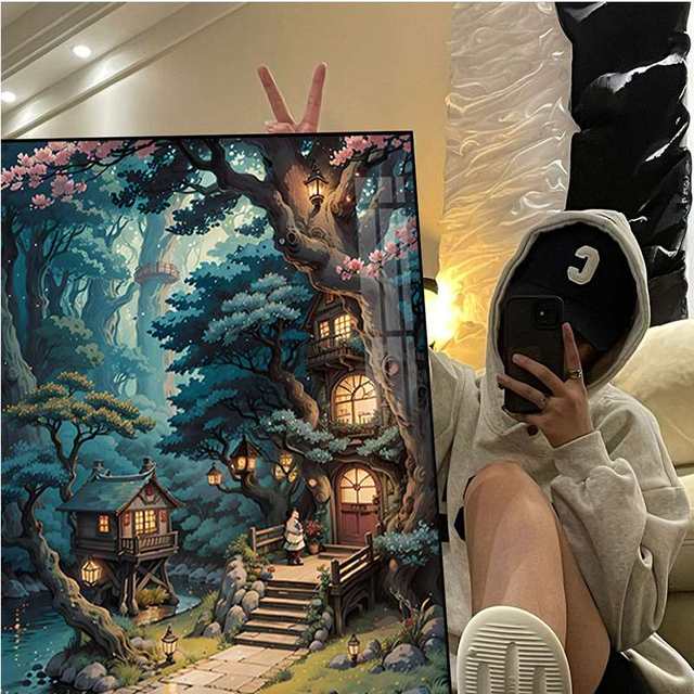 Seaside Tree House Cross Stitch 2023 New Healing Bedroom Living Room Decorative Painting Hand-applied Diamond Painting with Frame