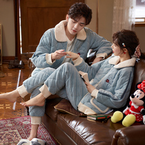 Couples pyjamas winter women Coral Suede Triple laminated cotton ultra-thick autumn and winter men thickened with sumpsuit and external wearing home clothes