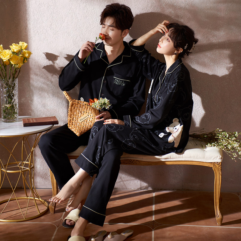 Mrs. Thly Wife Sleepwear Woman Spring Autumn Season Pure Cotton Long Sleeve Men's Full Cotton Exterior Wearing Autumn And Winter Thin FAMILY CLOTHING