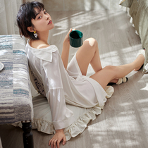 Nightdress womens summer ice silk thin sexy cute ins White very fairy summer silk shirt pajamas skirt