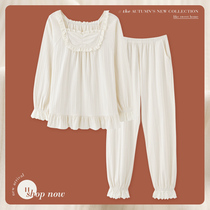 Mrs. Thly Sleepwear Woman Spring Autumn Pure Cotton Long Sleeve Full Cotton Girl Soft Girl Day Ensemble Cute Summer White Stay-at-home Clothing