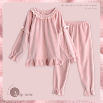 Mrs. Thly Sleepwear Autumn Winter Woman Coral Suede Sweet And Cute Princess Wind Pink Winter Flannel Plush Suit