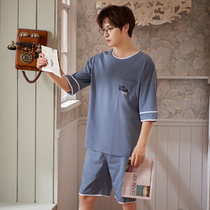 Mrs. Thly Sleepwear Male Summer Pure Cotton Thin 2021 New summer extras to wear teen short sleeve suit