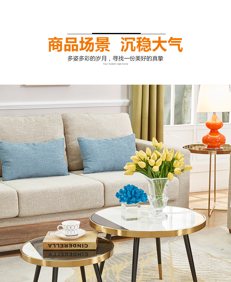 Tối giản hiện đại vòng thép không gỉ kết hợp bàn cà phê nhỏ sofa đá cẩm thạch góc một số Bắc Âu bên một số đồ nội thất thiết kế