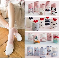 5 pairs of socks womens long tube Korean version of autumn and winter womens socks trend cute cartoon student cotton socks wild warm