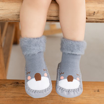 Baby shoes and socks soft bottom non-slip autumn and winter thick plus velvet warm socks set newborn baby toddler socks shoes floor socks