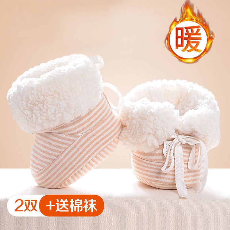 Autumn and winter models 0 toddler soft bottom does not drop plus velvet thick warm men and women baby winter newborn baby cotton shoes 1 year old