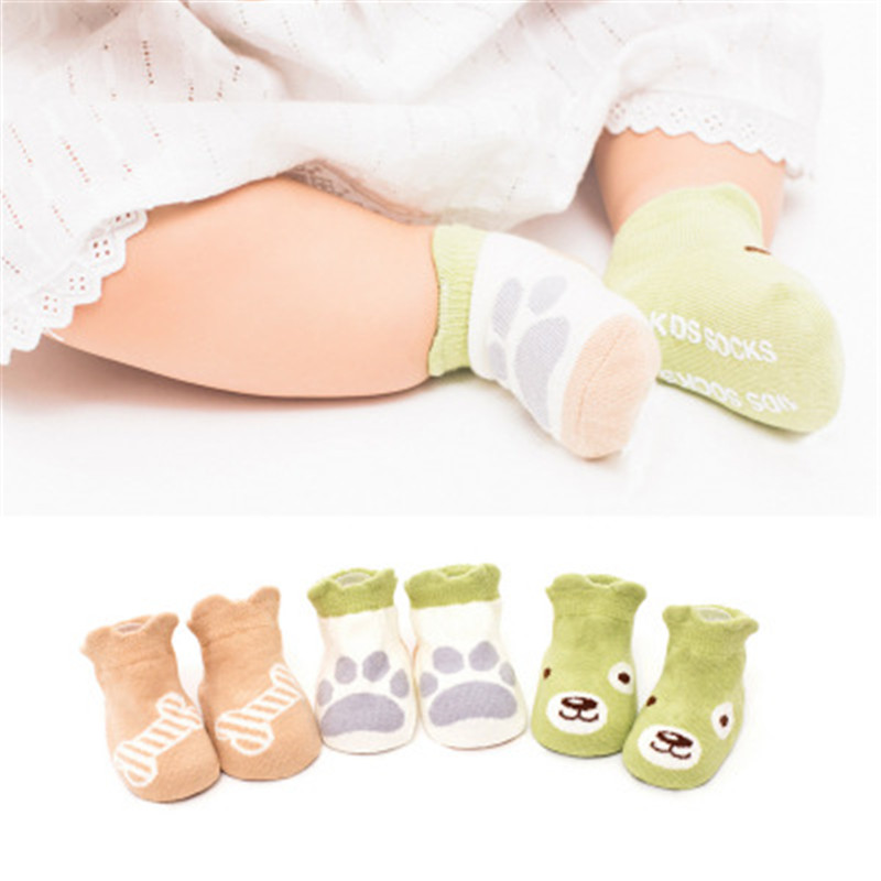 3 pairs of spring and autumn models 06-12 months newborn baby floor socks female baby cotton non-slip sole shoes and socks summer thin