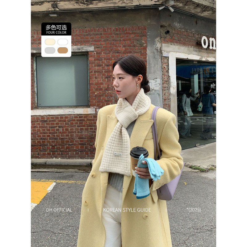 Dh Official Big Flower [Northern Island Snow Mountain] Autumn and Winter Woolen Coat Fashionable Slimming Korean Style Coat