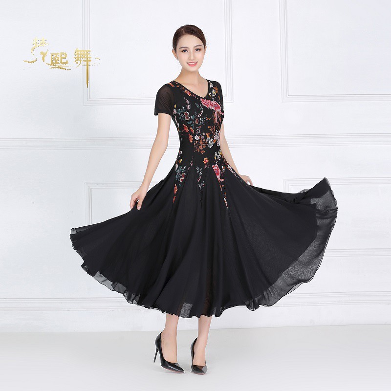 Tango Black Morden Dance Dress Square Dance 2022 New Summer Dress Dancing Skirt Sleeveless Snowspun Long Dress