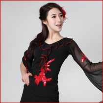 Sanskrit dance Morden dance blouses Long sleeves Ballroom Dancing Costumes National dance outfit Dance Suit Horn Sleeve Female Adults