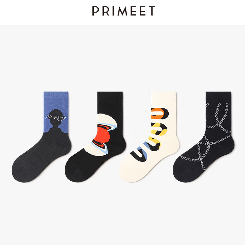 primeet socks men's and women's Chauchio skateboard sports tide signs trendy stockings boys summer black midbarrel socks