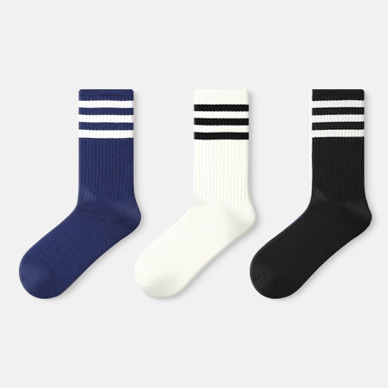 Socks men and women autumn and winter long socks with three bars Striped College Wind Sports Accessories Shark Pants Fall Black & White Middle Silo Socks-Taobao