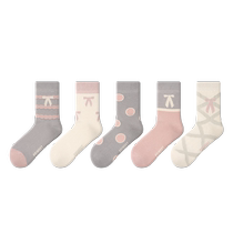 PRIMEET Paimi Bow Socks Womens Spring and Autumn Sports Breathable Mid-Tube Socks Womens Autumn and Winter Boneless Long Socks Cotton