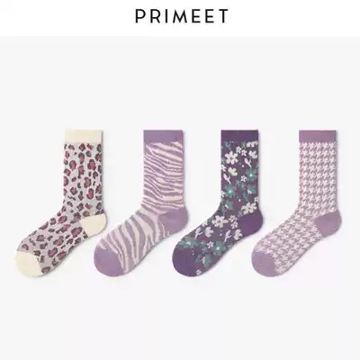 Socks female stockings ins tide stockings Spring and Autumn Winter Retro BAO WEN British style diamond bird lattice long tube