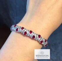 (Westin Jewelry) Pigeon blood red high fixed ruby diamond 18K white gold bracelet