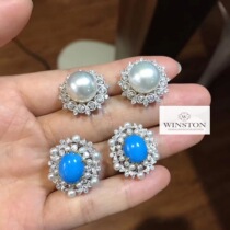(Westin) Blue and white classic elegant American Sleeping Beauty Turquoise Turquoise turquoise akoya stud earrings