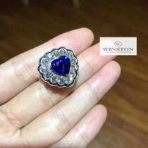 (Winston)Sold Antique Luxury Royal Blue Heart sapphire diamond ring with certificate