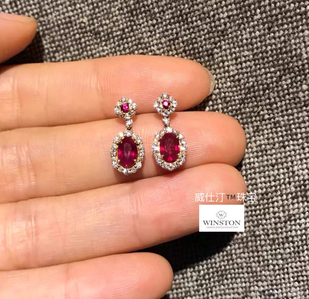 (Withistine Jewelry) Entrance Must Buy a strict selection of pigeon blood red ruby diamond 18K gold ear pin