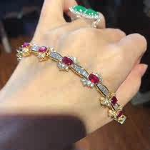 (Westin Jewelry)Myanmar Mogu Pigeon Blood Red Ruby Rectangular Rock sugar Diamond 18k gold bracelet