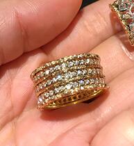 (Westin Jewelry) Italian handmade carved gold craft 18K gold diamond wide version row ring ring