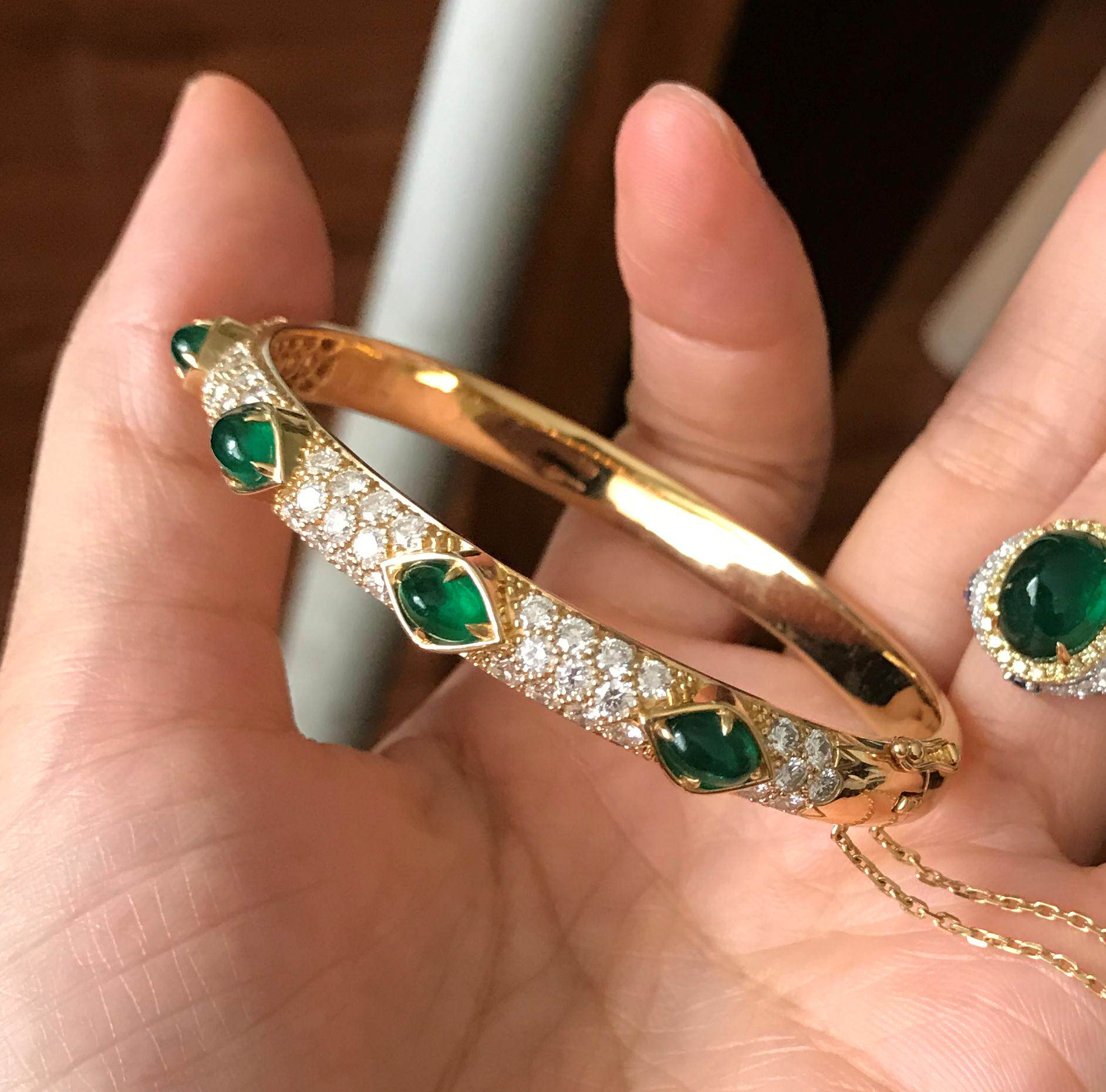 (Westing Jewelry) Super beautiful green bracelet high-definition egg face emerald diamond 18k gold bracelet bracelet