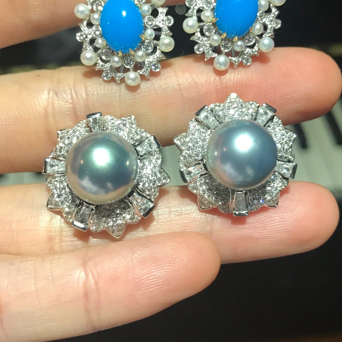 Favorite gray - gray - gray - gray gray - gray pearl diamond 18k platinum ear needle