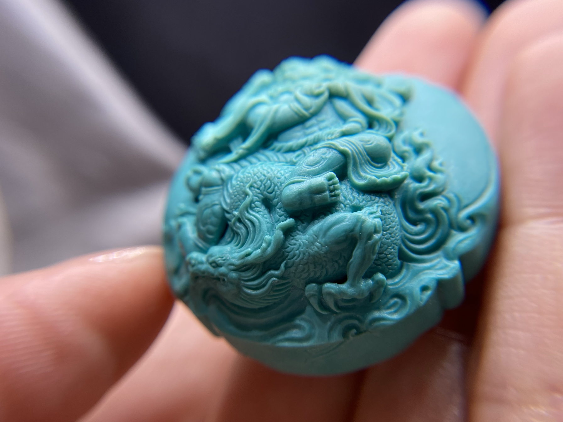 佛作艺术绿松石吊坠不动明王！三头八臂太震撼，开光后真的灵！