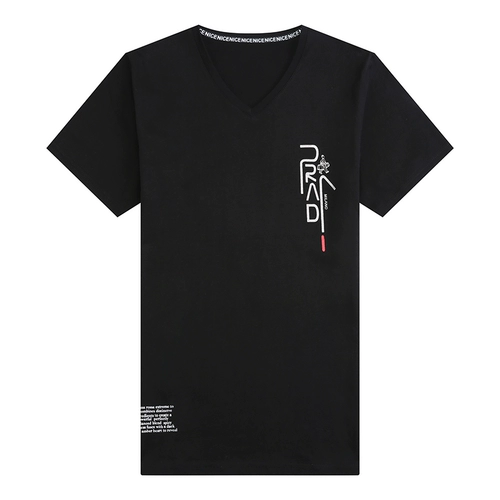 Летняя хлопковая тонкая трендовая футболка с коротким рукавом для отдыха, короткий рукав, V-образный вырез