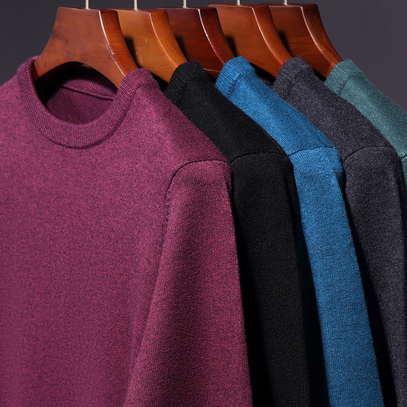 Long-Sleeved Knitwear for Men, Pure Cotton, Round Neck, Spring & Fall, Thin, Pure Color, Loose Bottoming Shirt, Casual Loose Top, Sweater
