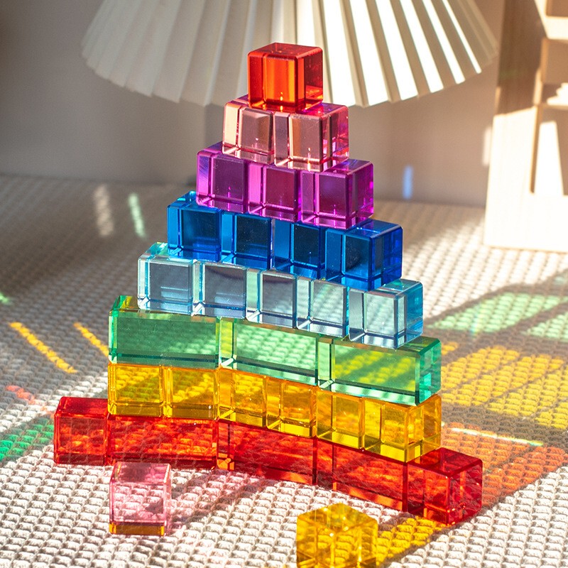 ins Light-Transmitting High-Transparency Cube Acrylic Gem Building Blocks Children's Sensory Rainbow Blocks Kindergarten Toys