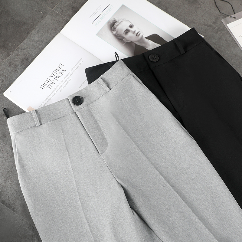 Suit pants women's spring and autumn straight tube high waist thin work professional women's pants summer gray casual cigarette pipe feet nine points