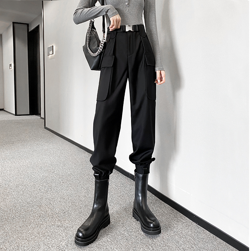 Black Cargo Pants for Women, Spring/Summer 2026 New Style, High-Waisted, Slimming, Casual, Cool and Stylish, Jogger Style, Petite, American Retro