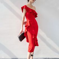 BEEWOOD Biwutong original design womens irregular ruffles splicing to receive waist bag hip dress dress